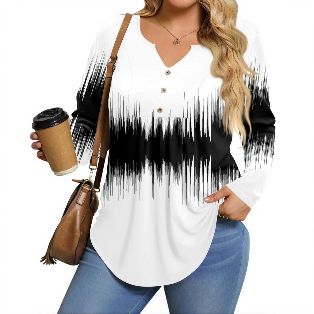 Dame Plussstørrelse Langermet Skjorter V-hals Tunikatopper Basic Løstsittende T-skjortetopper