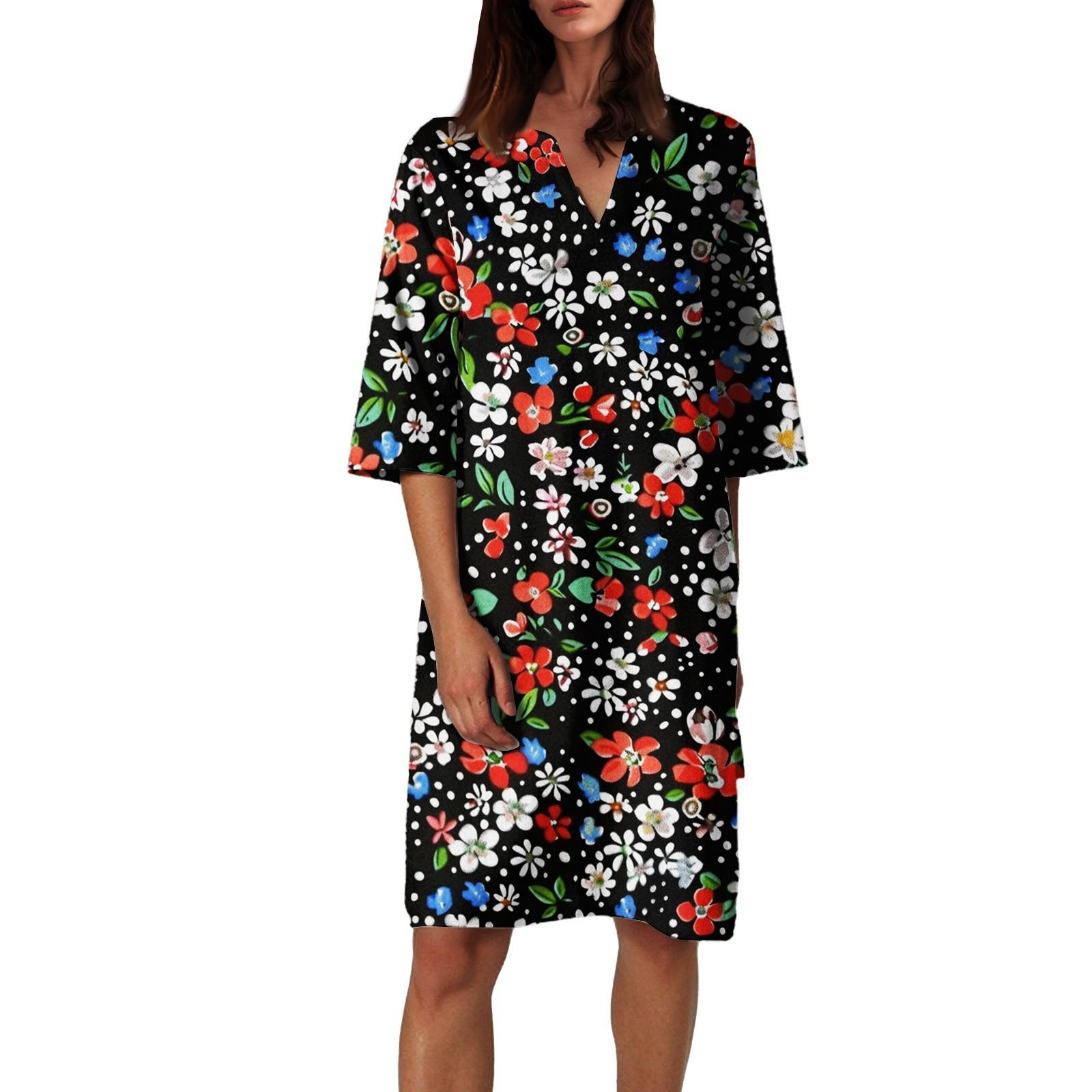 

Женское летнее платье с ретро-цветочным принтом, V-образным вырезом и короткими рукавами, легкое дышащее платье L белый