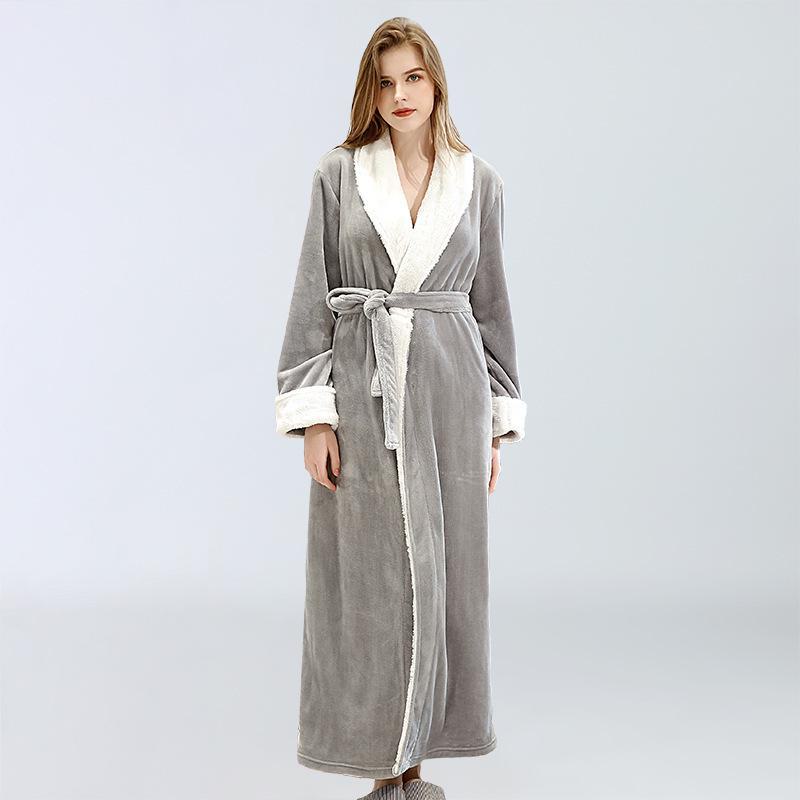 Unisex Autumn/Winter Flannel Bathrobe - Thickened & Longened for Men & Couples