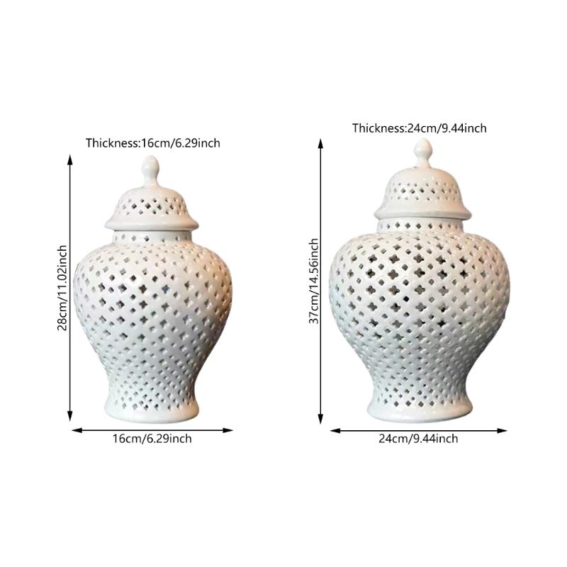 Ceramics Gingers Jar with Lid Decorative Flower Vases Cutout Lattice Crafts for Home or Kitchen Countertops Decoration