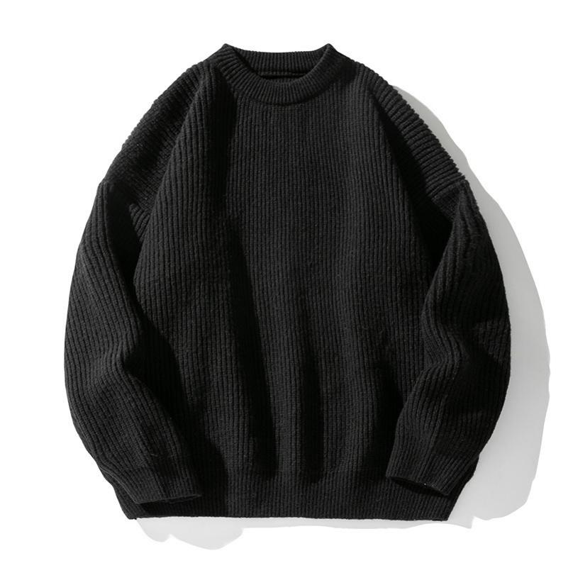 

Solid Color Lazy Style Thick Needle Heavy Round Neck Sweater Men s Autumn and Winter Trendy Brand Retro Sweater Loose Casual Jacket XXXXL чорний