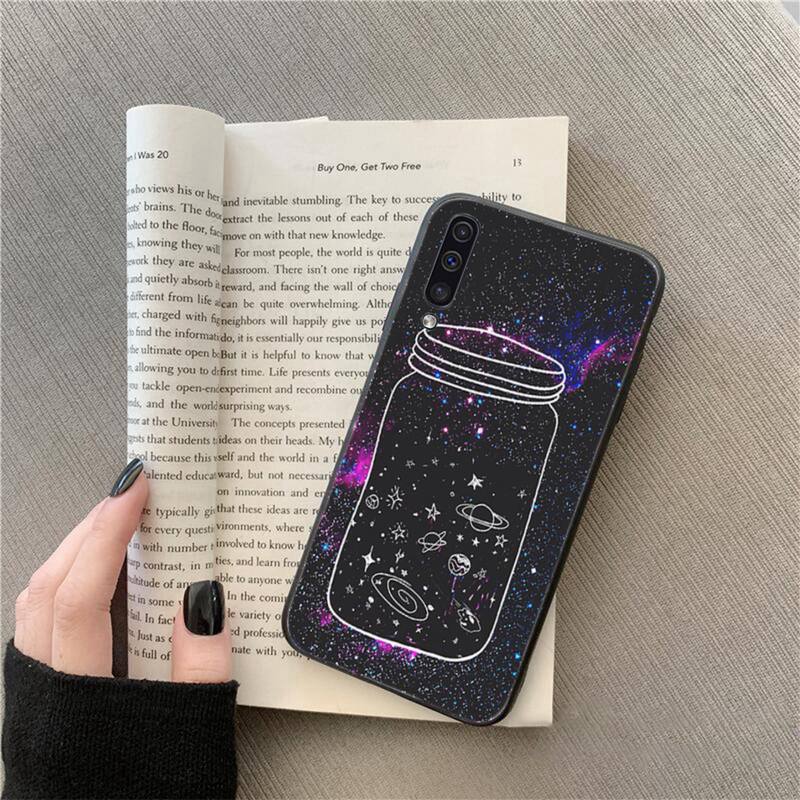Black With White Moon Stars Space Astronaut Phone Case For Samsung Galaxy A7 A50 51 A70 80 A40 A20 A30 A8 A6 A8 Plus A9 A71