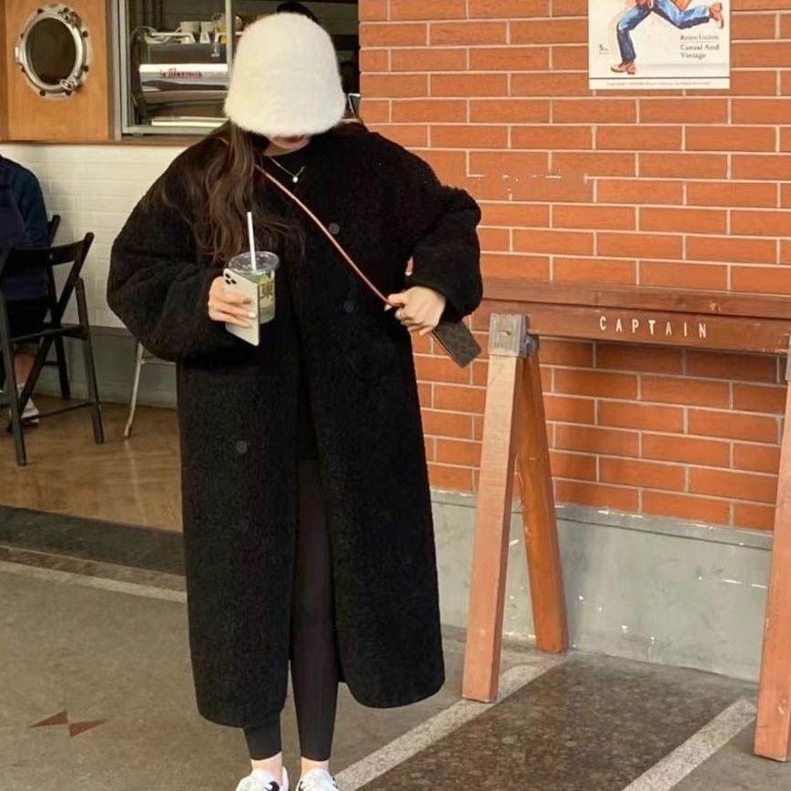 

Осенне-зимнее женское пальто-кардиган из овчины в корейском стиле, удлиненное, высокого класса, в британском стиле, повседневное, шерстяное 2XL