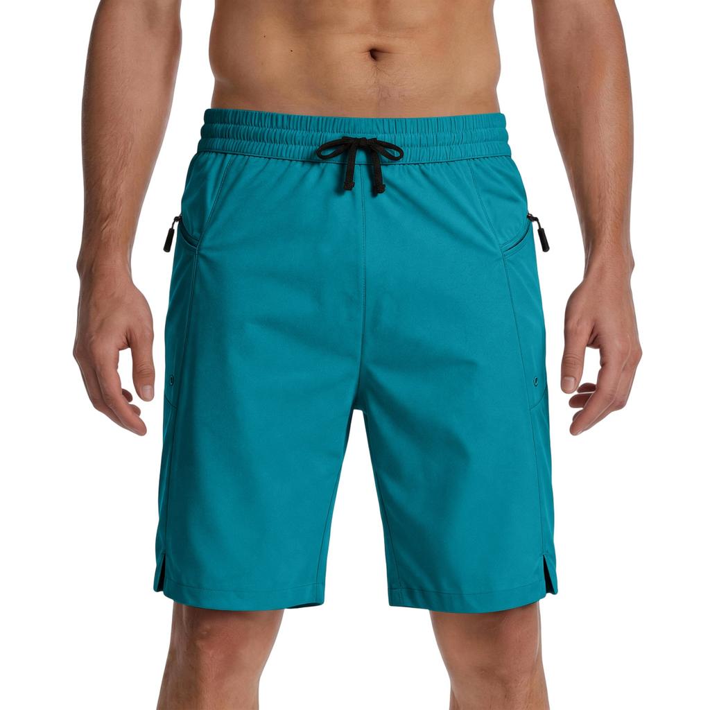 Men's Lightweight Quick Dry Sport Shorts with Zipper Pockets Elastic Waistband Breathable Fabric Casual Five Inch Inseam