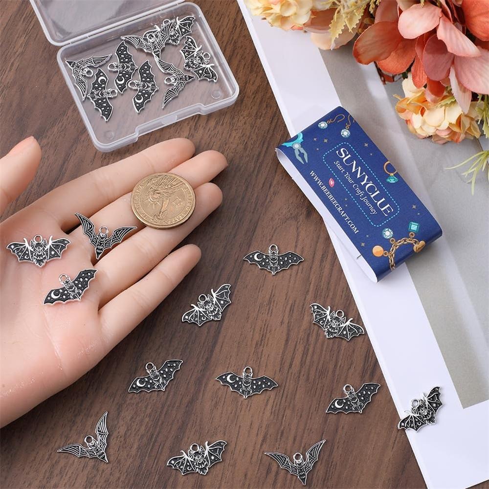 30Pcs Gothic Enamel Bat Halloween Charms, 3 Styles Alloy Vampire Pendants DIY Jewelry Making Supplies For Earrings Necklaces Bracelets