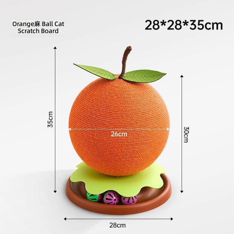Big Orange Linen Cat Scratching Post with Fruit-Shaped Sisal Scratcher and Rotating Disc Cat Toy for Indoor Cats