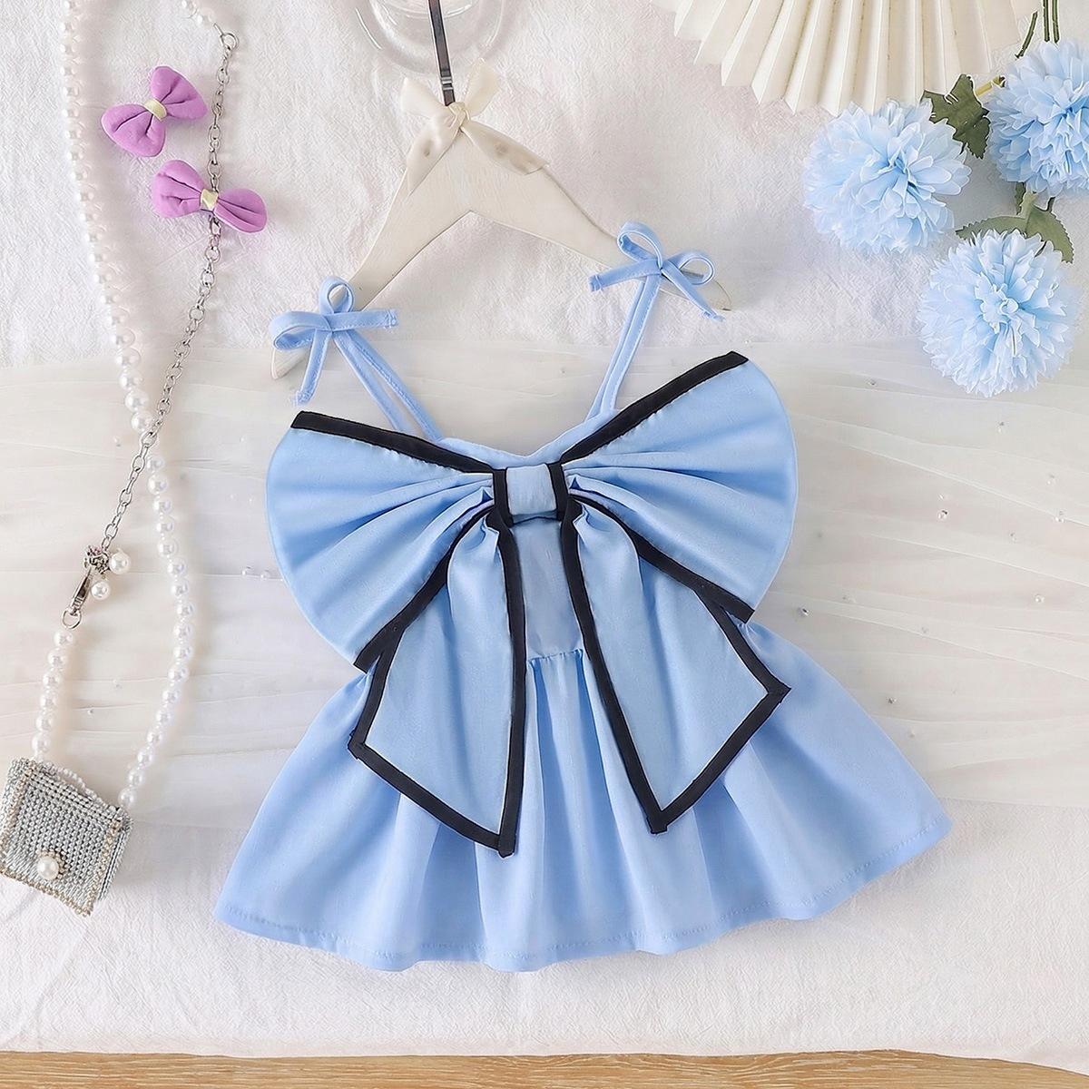 

Girls Fashionable Light Blue Dress Summer Children s Halter-style Princess Dress 2-3y синий