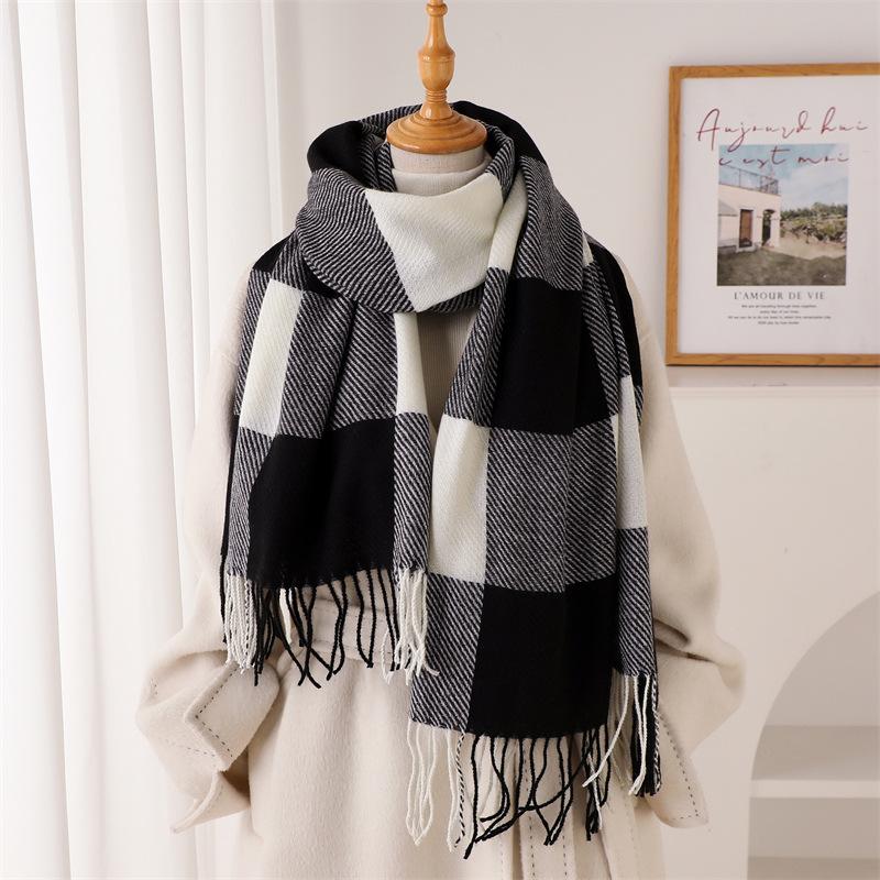Minimalist High-end Plaid, Warm In Autumn and Winter, Cold Scarf Shawl, Commuting Versatile Couple, Fringed Imitation Cashmere Scarf