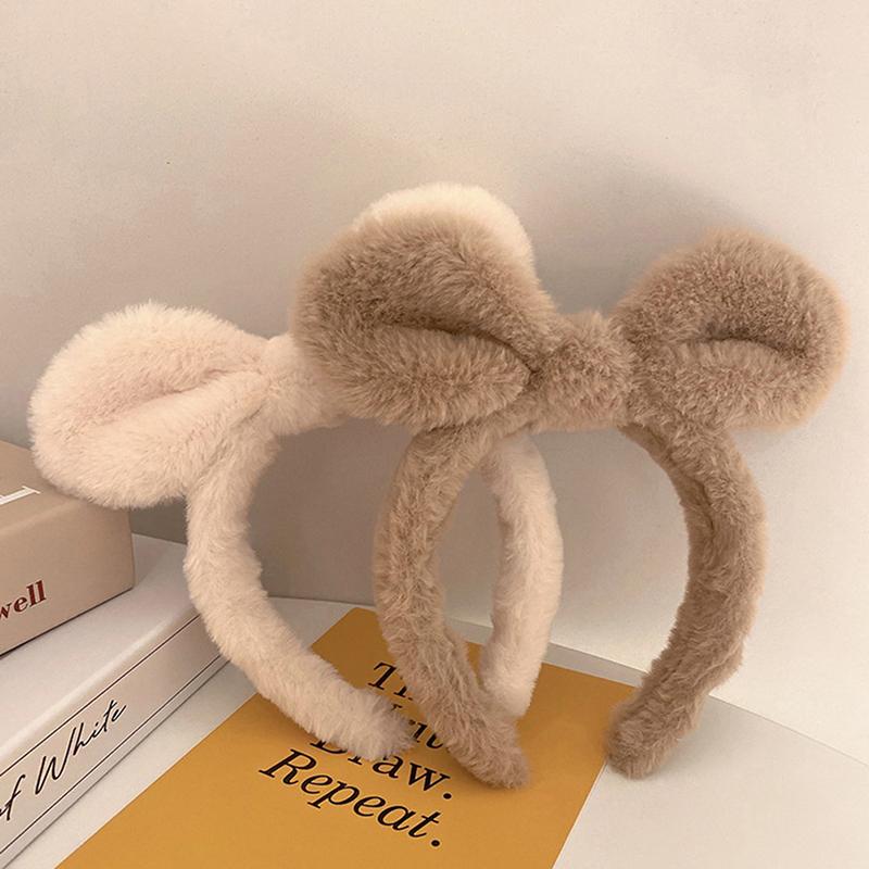 1Pc Rabbit Ear Plush Headband Women Solid Color Plush Hairband Hair Hoop Girls Fashion Makeup Hair Accessories