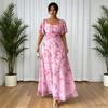 Women Plus Size Butterfly Floral Maxi Dress Square Neck Ruched Bust Boho Wedding Guest