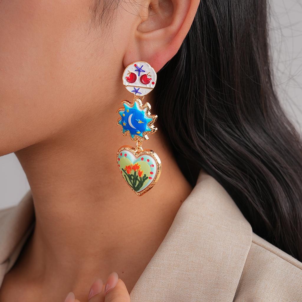 Round Sun Love Coconut Asymmetrical Tassel Earrings Niche Art Medieval Earrings