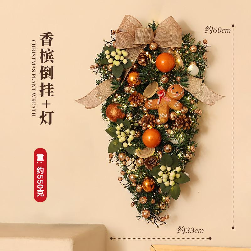 Handmade PVC Christmas Wreath Hanging Ornament Indoor Small Pine Needle Cones with Upside Rattan Bow Pendant Indoor Decorations