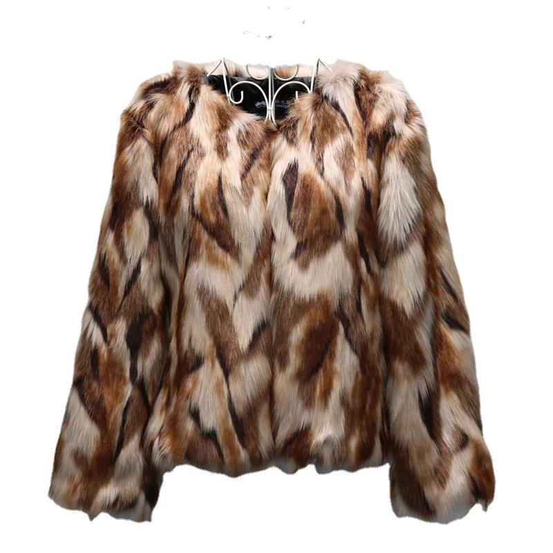 New Fox Fur Imitation Fur Coat Short Women's Clothing, Slim Raccoon Fur Coat Large Size