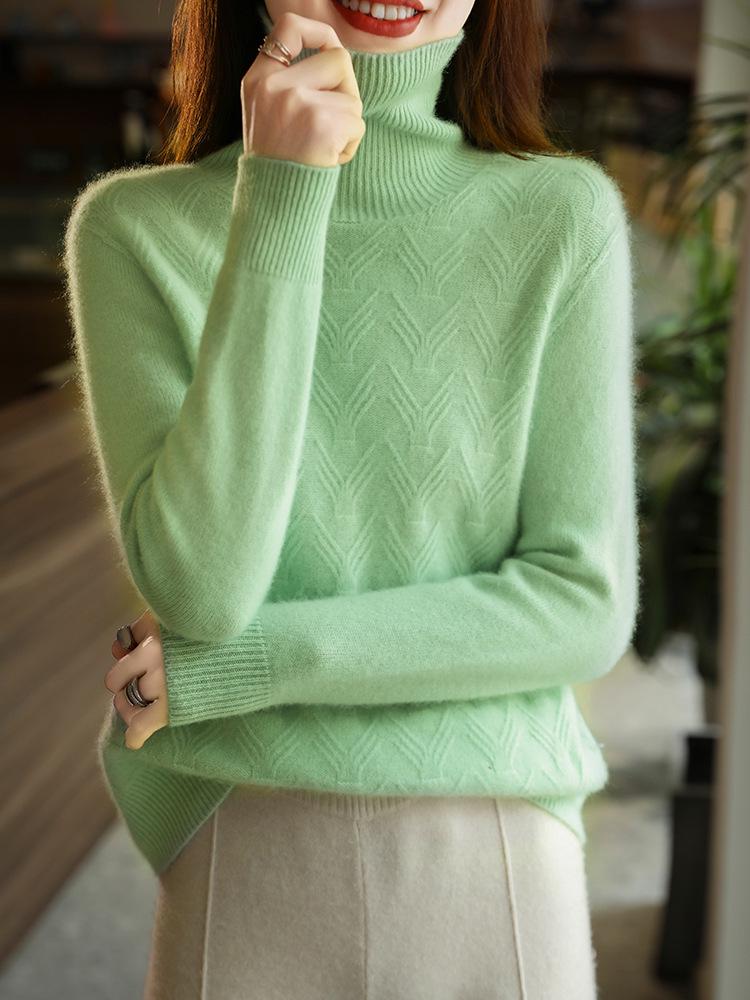 Women's 100% Pure Wool High Neck Sweater - Versatile Slimming Base Layer for Autumn/Winter