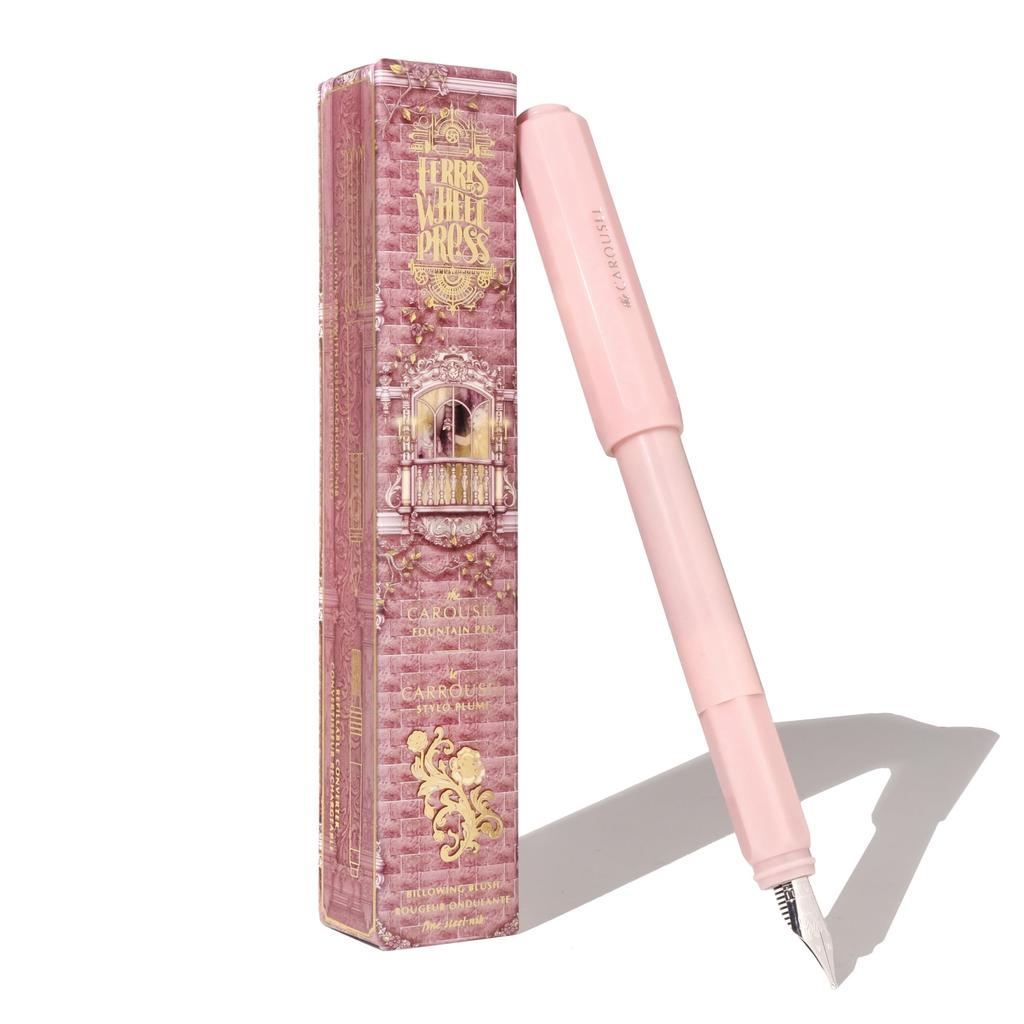 Ferris Wheel Press Carousel Fountain Pen Acrylic Blend Body Air Seal Click Lock Cap Brow Brush Pink Medium Nib