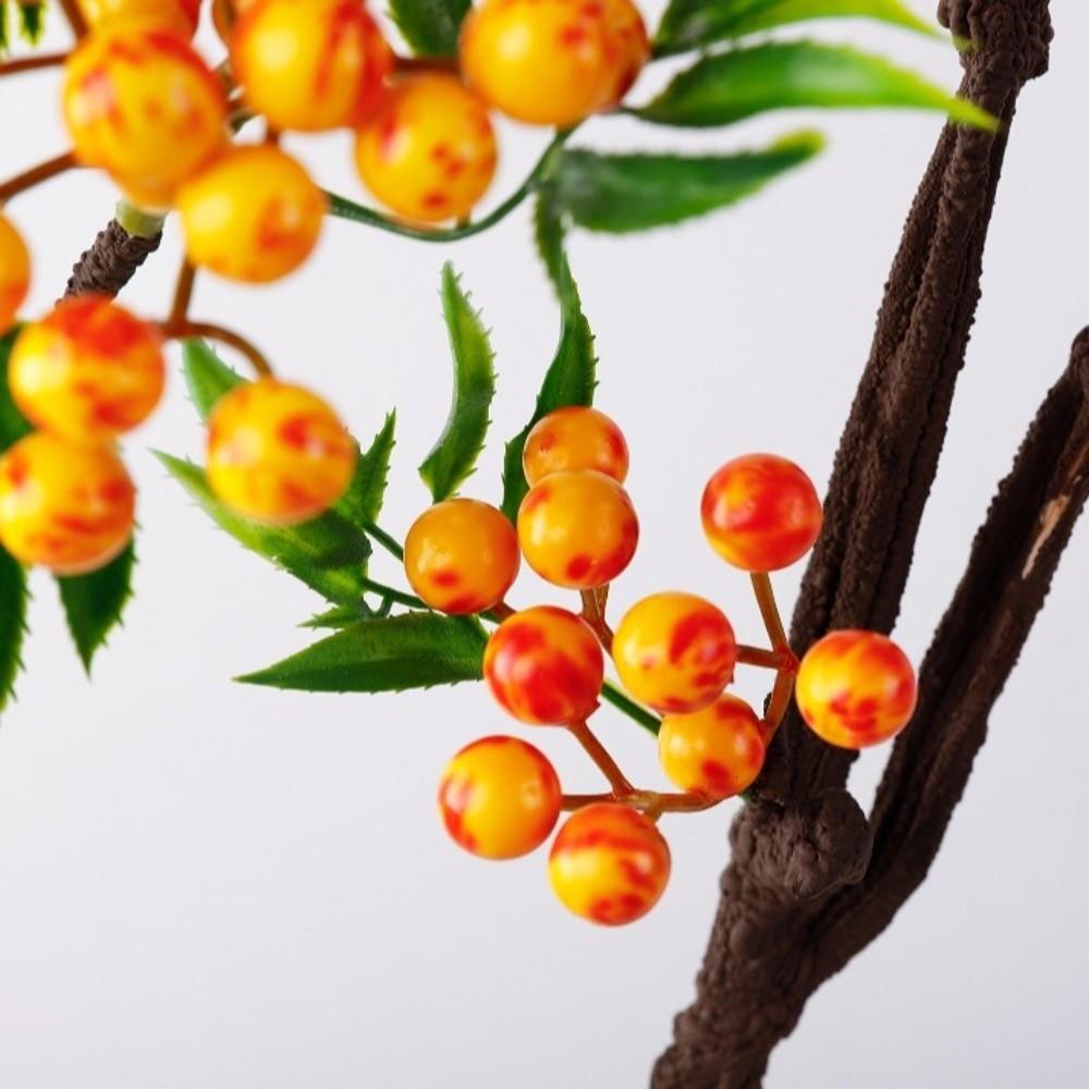 Green Leaves Artificial Foam Berries Branch Luxury Plastic Simulation Fruit Tree Elegant Faux Good Luck Fruits Fake Plants
