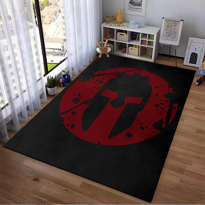 Spartan Helmet Design Carpet, Black and Red Rug for Home Decor Suitable for Use As an Anti-slip for Living Room Bedroom Sofas
