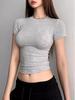 Cross-border Sexy Ribbed Short-Sleeve Women's T-Shirt: Form-Fitting, Round Neck, Solid Color