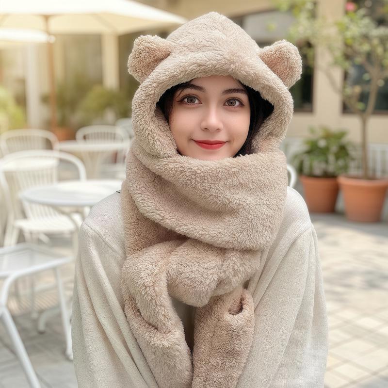 Women's Warm Bear Hat: Pullover, Scarf, and Mask Combo for Cycling & Cold Weather Protection