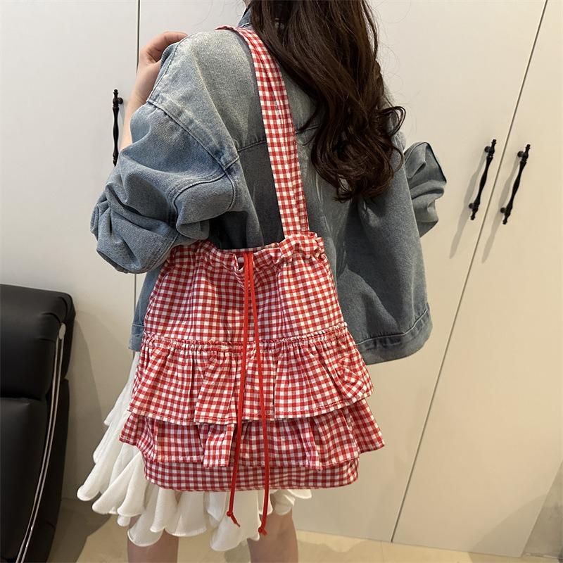 Beautiful Leisure Large-capacity Plaid Students Commute To Class Versatile Portable Tote Bag Sweet Shoulder Armpit Bag Girl