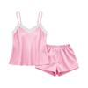 Women Satin Sleepwear Lace Trim Cami Top and Shorts Pajama Set Adjustable Strap Loungewear Two Piece Nightwear Set