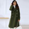Women Winter Overcoat Turn-down Collar Pockets Pure Color Double-breasted Cardigan Loose Fit Coat Thermal Long Sleeves Commuting Dating Winter Coat