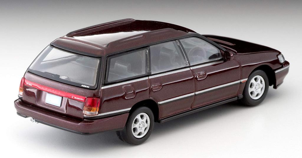 Tomica Limited Vintage Neo scale model of the Subaru Legacy Touring Wagon GT in dark red 1/64 (TLV-N201a) (finished product)