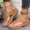 Damen Thone Keilsandalen Einfarbig Knöchelschnalle Riemen Slingback Offene Zehenschuhe Lässige Retro-Schuhe