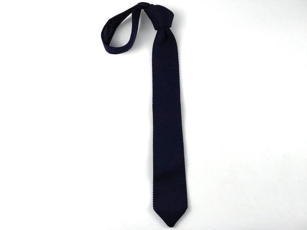 [F NODE] Knit Tie, Narrow Necktie, Simple, Solid Color, Pointed Tip, Business Knit Tie, Gift, Wedding, Brown, Pointed Tip, Stylish (Navy)