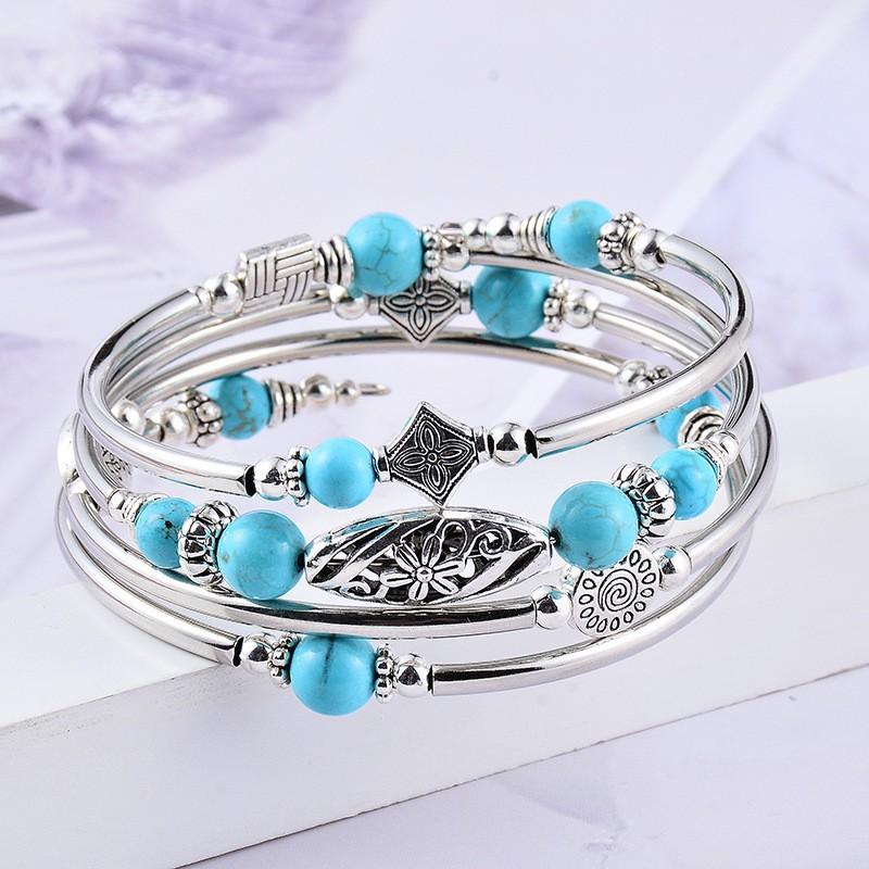 

Natural Turquoise Winding Bracelet, Volcanic Stone Blue Stone Multi-Layer Women S Natural Stone Bracelet.
