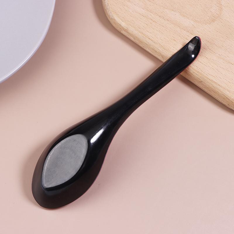 10Pcs Red And Black Melamine Porcelain Anti-Shock Spoons Dumplings Porridge Soup Spoon Restaurant Bar Kitchen Cutlery