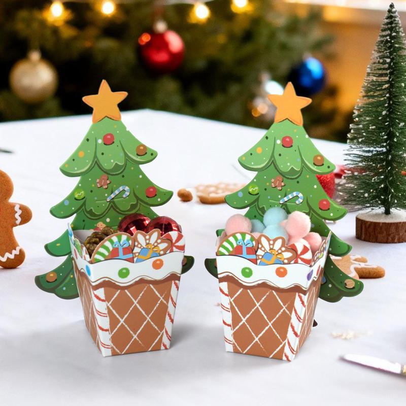2Pcs Christmas Candy Gift Boxes With Santa Claus And Christmas Tree Designs Holiday Parties Home Decor Kids Treat Storage