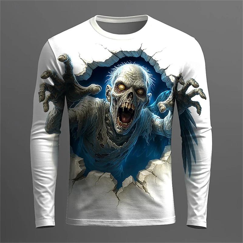 Men's Long-sleeved T-shirt 3d Skull Print Graphic T-shirt Men's Fashionable Hip-hop Top T-shirt Women's Clothing