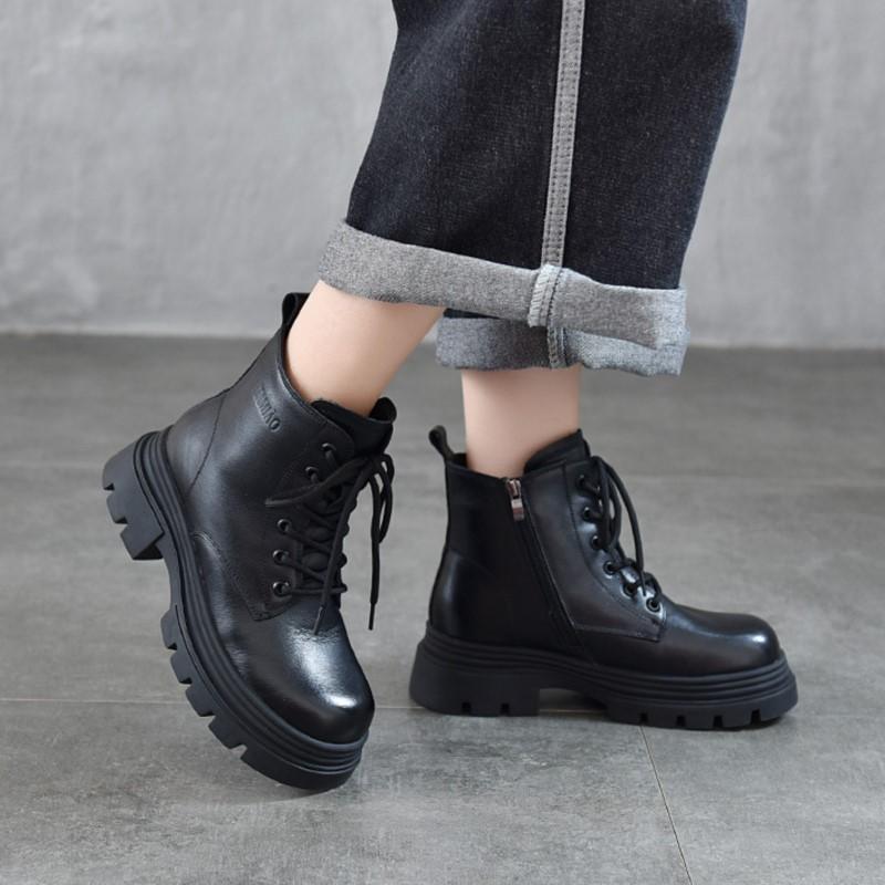 Johnature Genuine Leather Wool Boots Thick And Warm Women's Cotton Shoes Thick Soles Anti Slip Short Boots