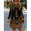 Women Long Sleeve O-Neck Casual Loose A-Line Dress Autumn 3D Floral Printed Dress Vintage Elegant Lady Dress Vestidos De Muj