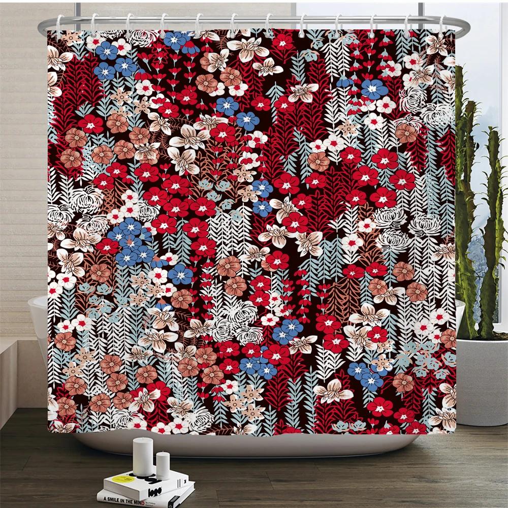 Elegant Flowers Shower Curtain 180x180cm Floral Shower Curtain Polyester Bath Curtain Bathroom Decor Machine Washable With Hooks