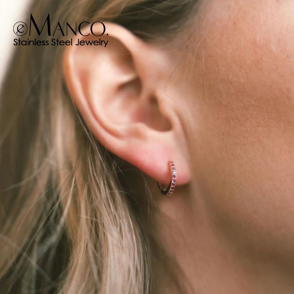 eManco Stainless Steel Birthstone Earrings Minimalist Huggie Hoop Earrings For Women Tiny Round Circle Unisex