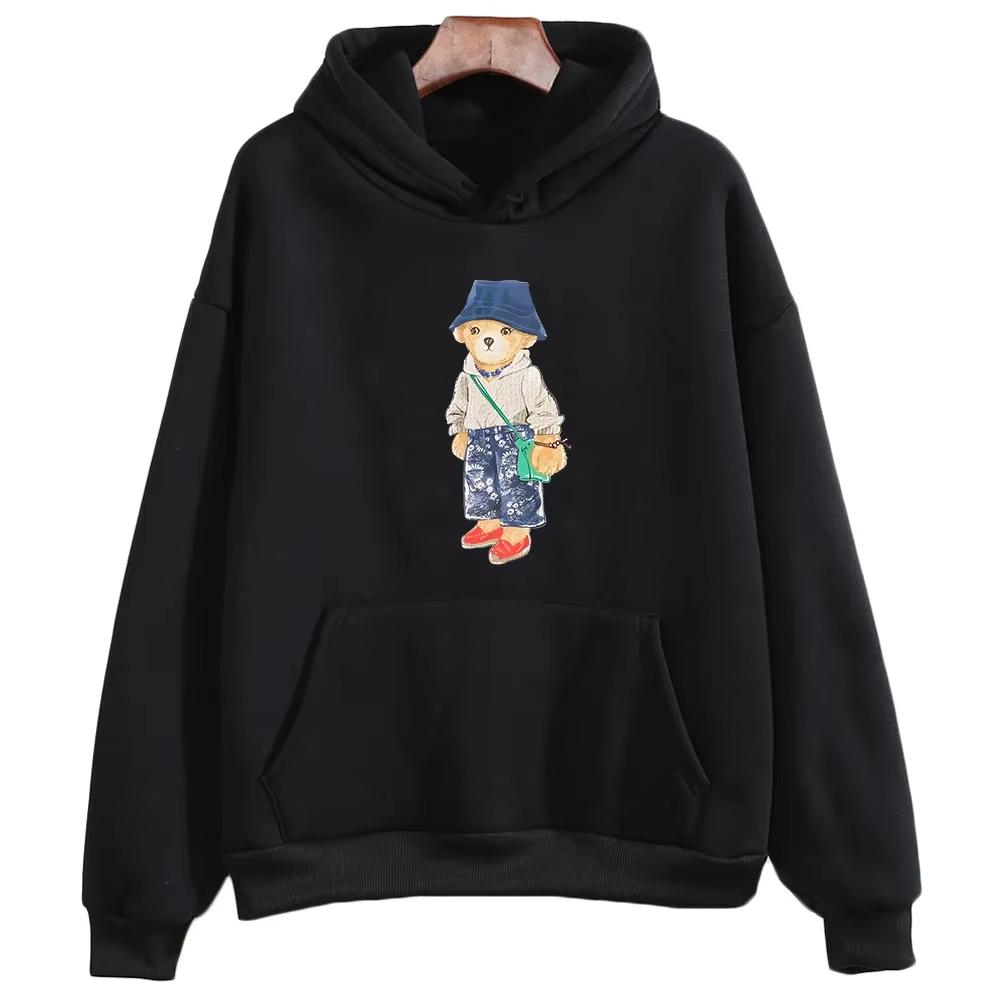 Trendy Cartoon Bear Graphic Hoodies Women Winter Sweatshirts Fleece Clothing Comfortable Crewneck Pullovers Casual Long Sleeve