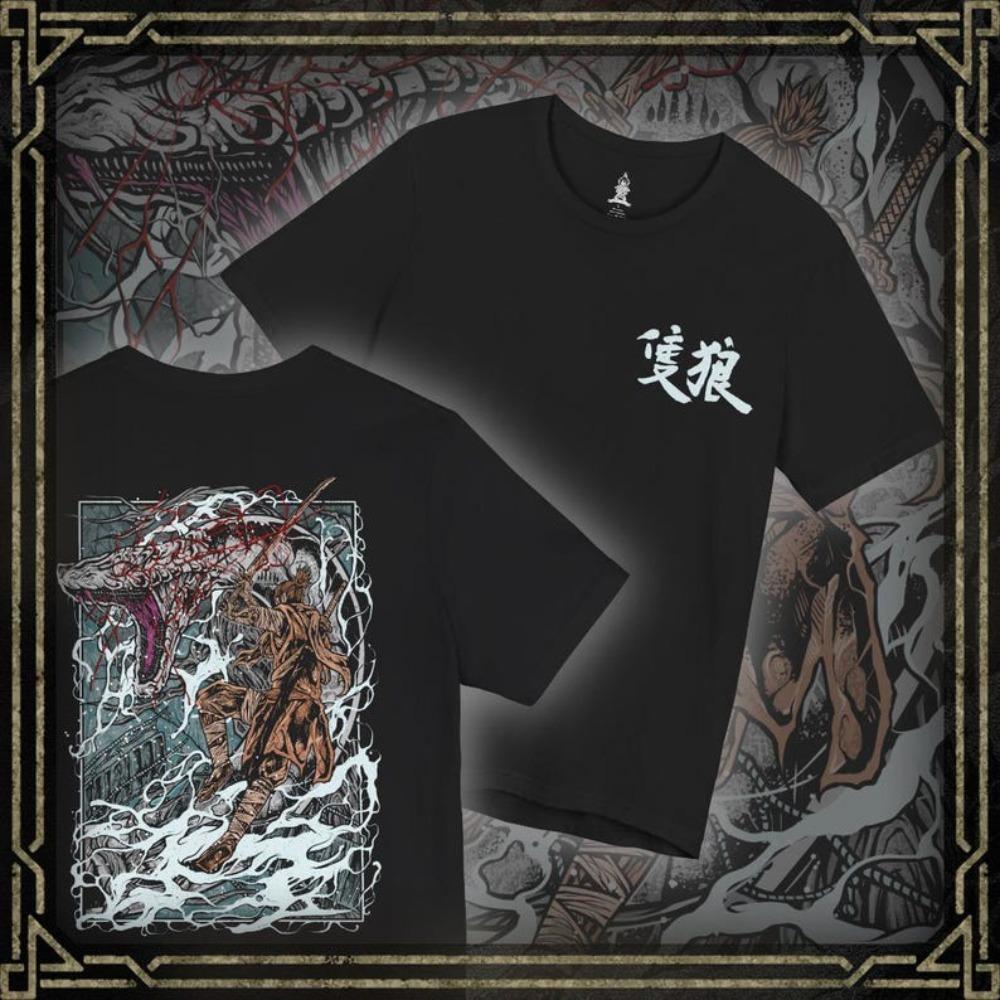 Sekiro: Shadows Die Twice Scena di Battaglia Vintage Girocollo T-shirt Oversize | T-shirt Unisex Samurai Gaming Streetwear