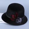 Fedoras Cap Jazz Cap Women Pompom Dome Hat Bowler Dome Wool Hat Vintage Elegant Wool Ladies Church Hat Winter Autumn Warm Cap