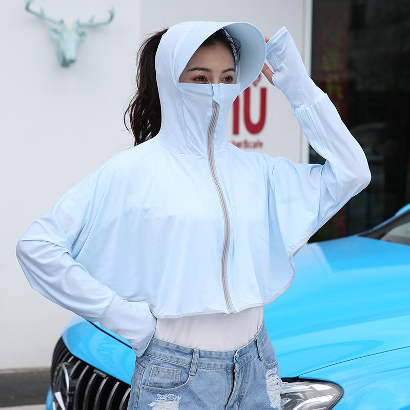 Women’s UPF50+ Ice Silk Sun Protection Jacket Lightweight Breathable Loose Fit UV Protection Summer Outdoor Cycling Sun Hoodie синий