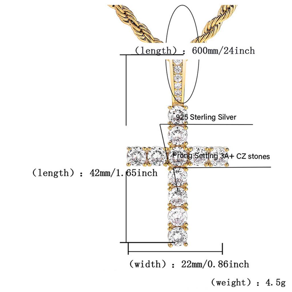 Collana con Crocifisso in Zirconia Cubica Unisex Elegante Collana con Pendente in Argento Gioiello Fashion Statement Regalo