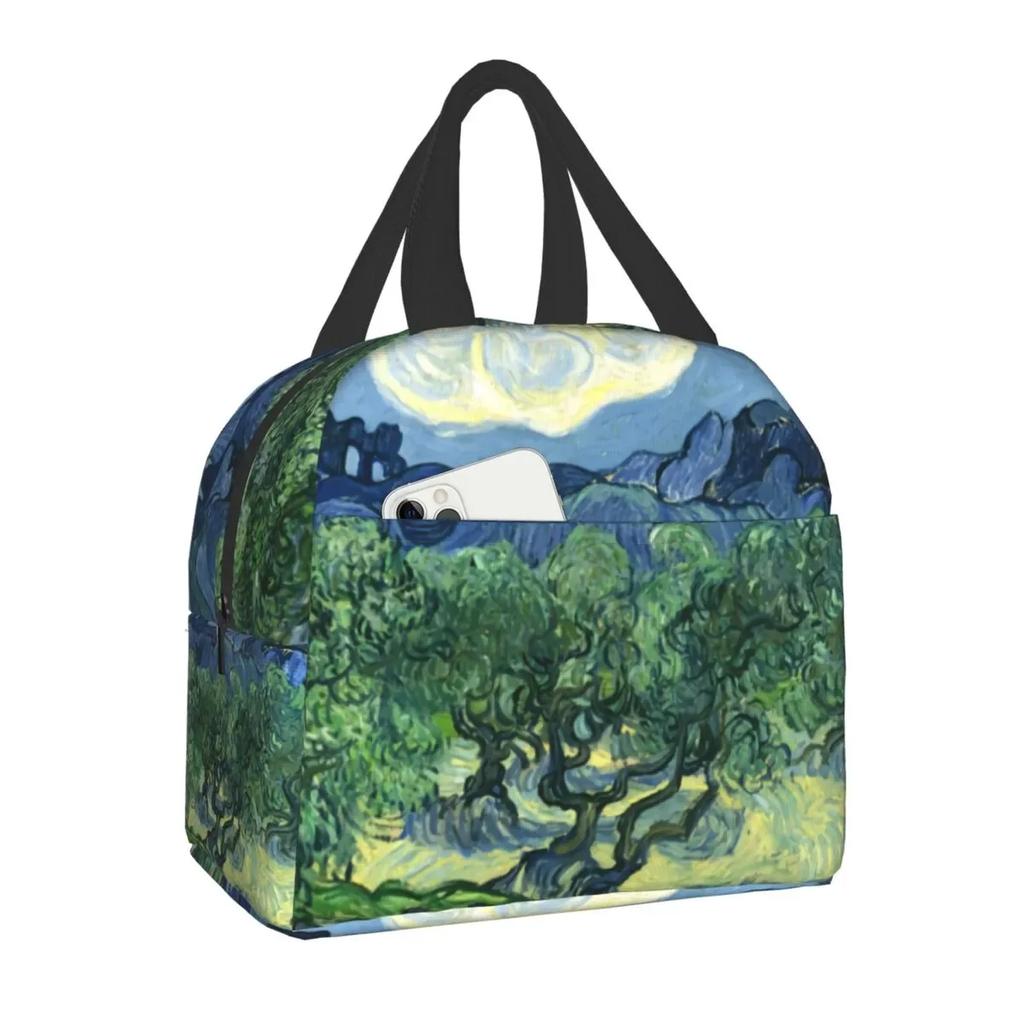 Almond Blossoms Lunch Box Portable Thermal Cooler Food Insulated Oil Painting Lunch Bag for Women Kids
