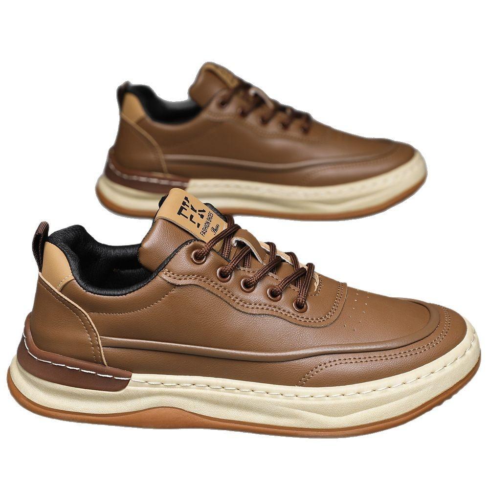 New spring men's leather shoes sports casual breathable men's board shoes low-top soft leather soft sole single men's shoes