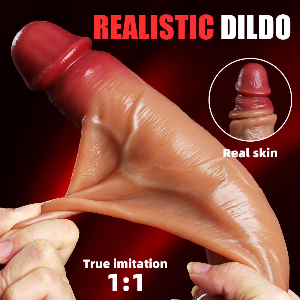 Velké realistické dildo pro ženy začátečnice Posuvná kůže předkožka Anální pochva Bodová stimulace G Umělý penis sexuální hračka masturbátor