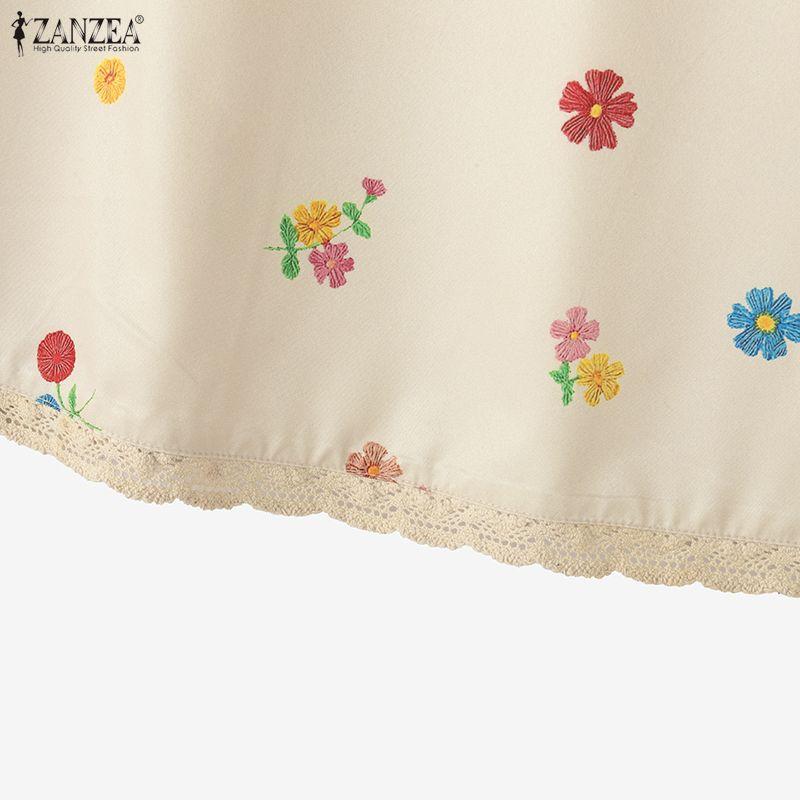 ZANZEA Women Floral Print Casual Round Neck Short Sleeve Blouse