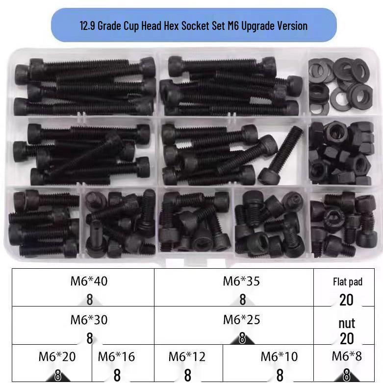 360-Piece High Strength Grade 12.9 Internal Hex Socket Screw and Hex Nut Set (M3, M4, M5, M6)