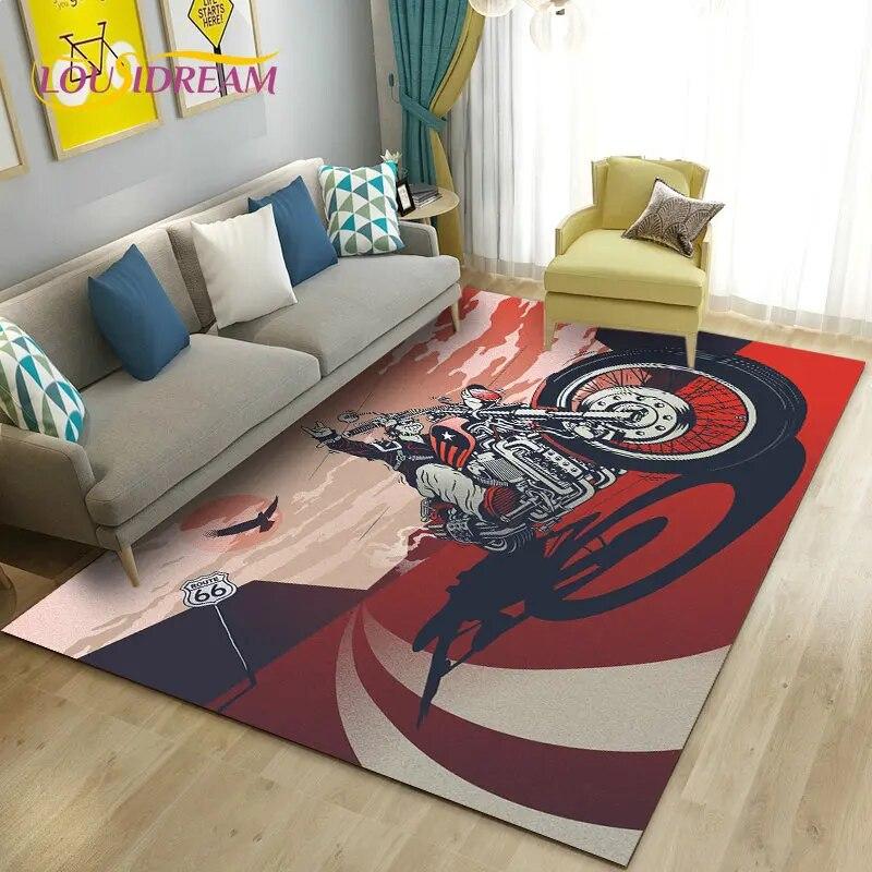 3D Retro Vintage Motorcycle Area Rug Large,Carpet Rug for Living Room Bedroom Sofa Decoration,Doormat Kitchen Non-slip Floor Mat