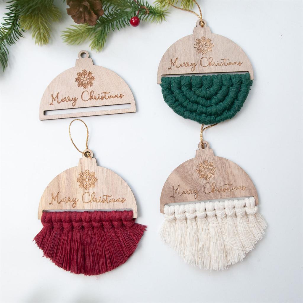 6 szt. Makramy Tkany Sznurek Plasterki Drewna z Otworem do Dekoracji Choinkowych DIY Niedokończone Ozdoby z Plasterków Drewna