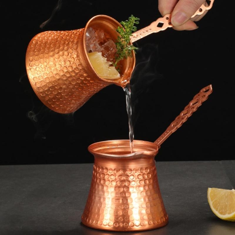 Artisanal Hammered Turkish Coffee Maker 330ml Capacity With Long Heat Resistant Handle For Stovetop Use
